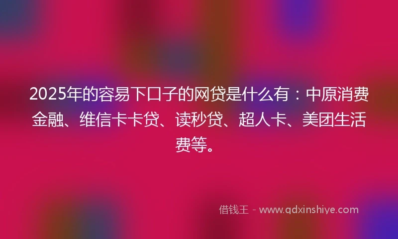 2025年的容易下口子的网贷是什么有：中原消费金融、维信卡卡贷、读秒贷、超人卡、美团生活费等。