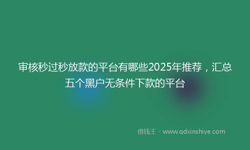 审核秒过秒放款的平台有哪些2025年推荐，汇总五个黑户无条件下款的平台