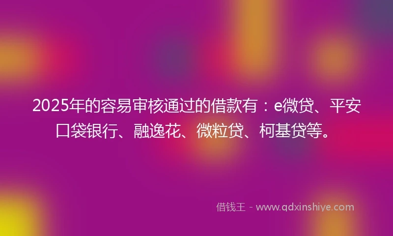 2025年的容易审核通过的借款有:e微贷、平安口袋银行、融逸花、微粒贷、柯基贷等。