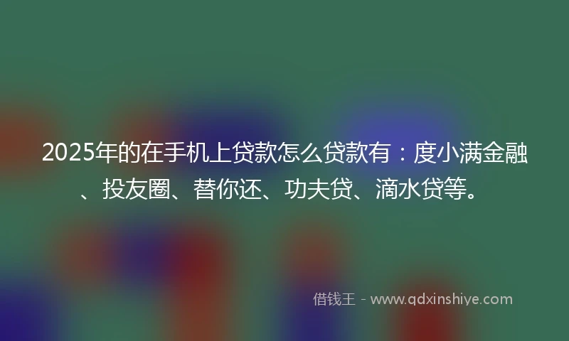 2025年的在手机上贷款怎么贷款有：度小满金融、投友圈、替你还、功夫贷、滴水贷等。