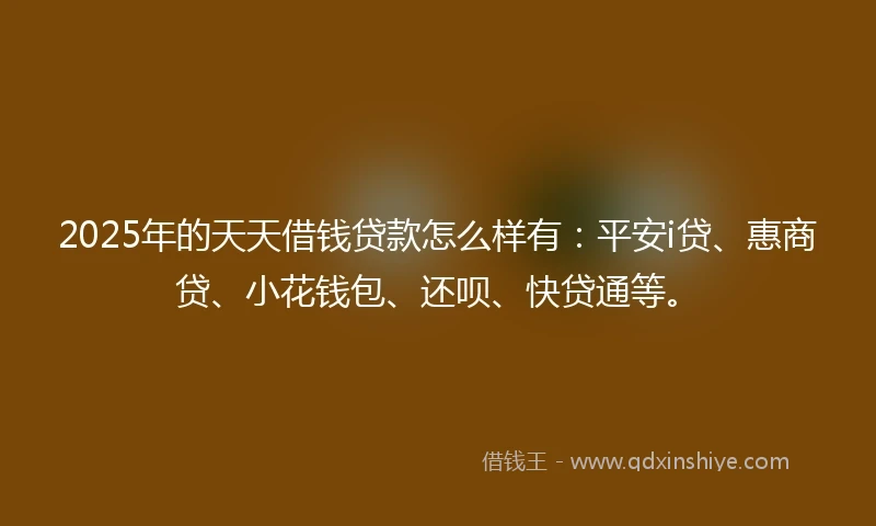 2025年的天天借钱贷款怎么样有:平安i贷、惠商贷、小花钱包、还呗、快贷通等。