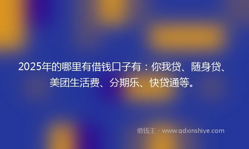 2025年的哪里有借钱口子有：你我贷、随身贷、美团生活费、分期乐、快贷通等。