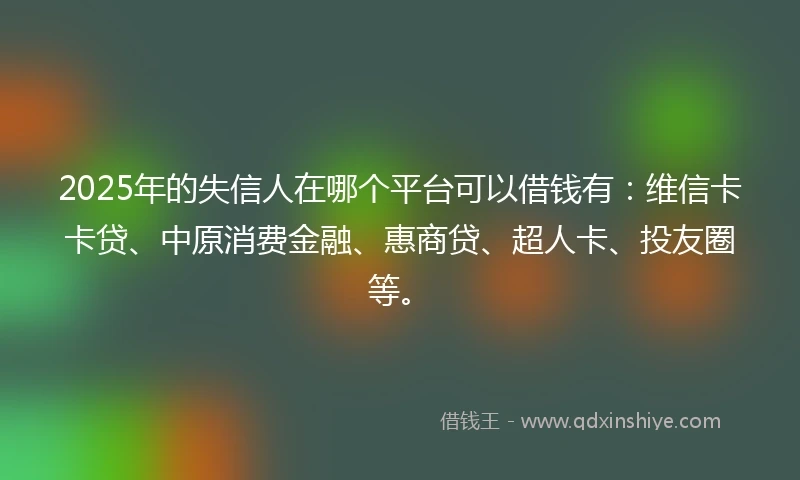 2025年的失信人在哪个平台可以借钱有：维信卡卡贷、中原消费金融、惠商贷、超人卡、投友圈等。