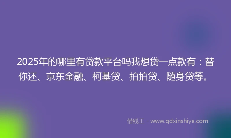 2025年的哪里有贷款平台吗我想贷一点款有：替你还、京东金融、柯基贷、拍拍贷、随身贷等。