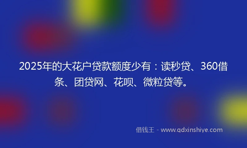 2025年的大花户贷款额度少有：读秒贷、360借条、团贷网、花呗、微粒贷等。