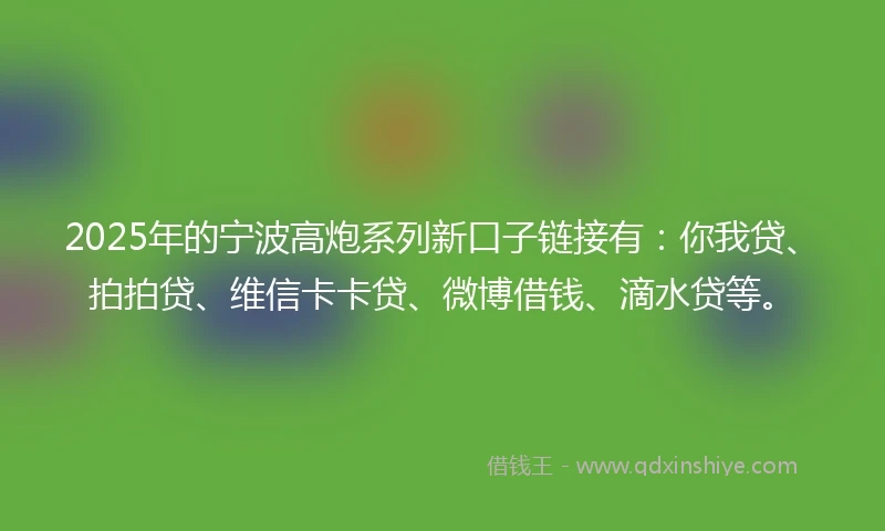 2025年的宁波高炮系列新口子链接有：你我贷、拍拍贷、维信卡卡贷、微博借钱、滴水贷等。