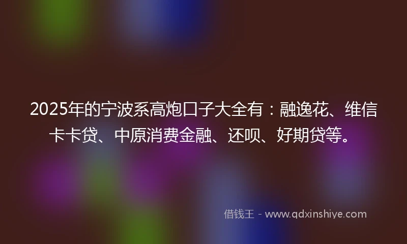 2025年的宁波系高炮口子大全有：融逸花、维信卡卡贷、中原消费金融、还呗、好期贷等。