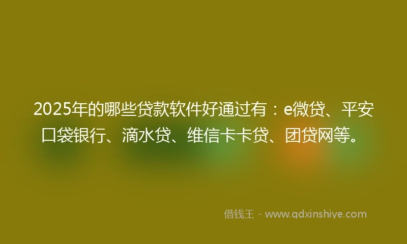 2025年的哪些贷款软件好通过有：e微贷、平安口袋银行、滴水贷、维信卡卡贷、团贷网等。
