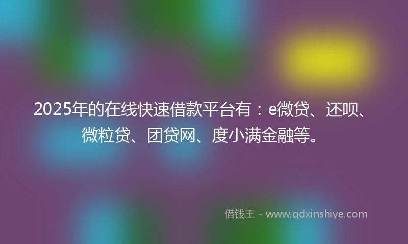 2025年的在线快速借款平台有：e微贷、还呗、微粒贷、团贷网、度小满金融等。