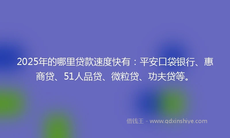 2025年的哪里贷款速度快有：平安口袋银行、惠商贷、51人品贷、微粒贷、功夫贷等。