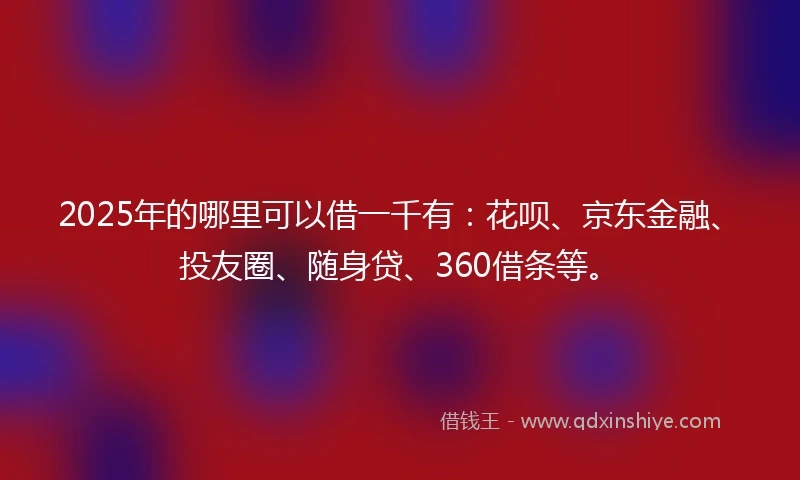 2025年的哪里可以借一千有：花呗、京东金融、投友圈、随身贷、360借条等。
