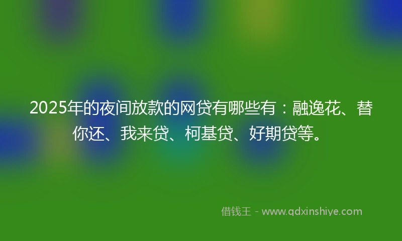 2025年的夜间放款的网贷有哪些有：融逸花、替你还、我来贷、柯基贷、好期贷等。