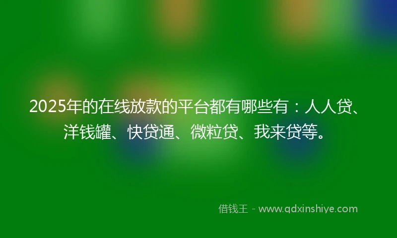 2025年的在线放款的平台都有哪些有：人人贷、洋钱罐、快贷通、微粒贷、我来贷等。