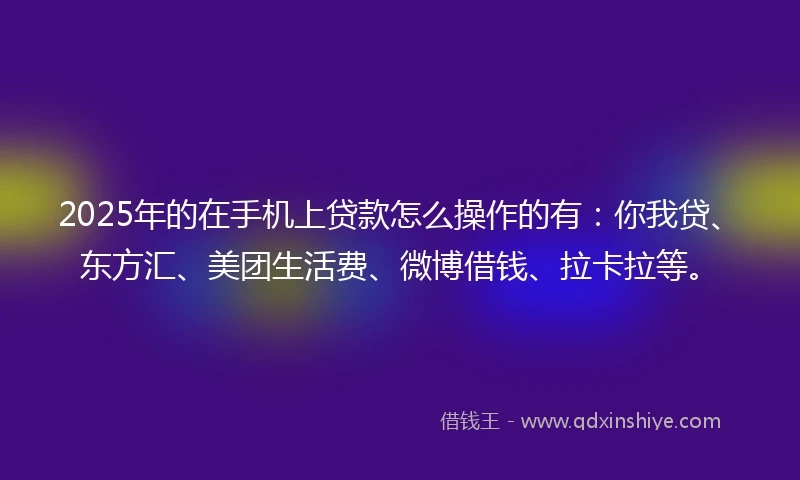 2025年的在手机上贷款怎么操作的有：你我贷、东方汇、美团生活费、微博借钱、拉卡拉等。