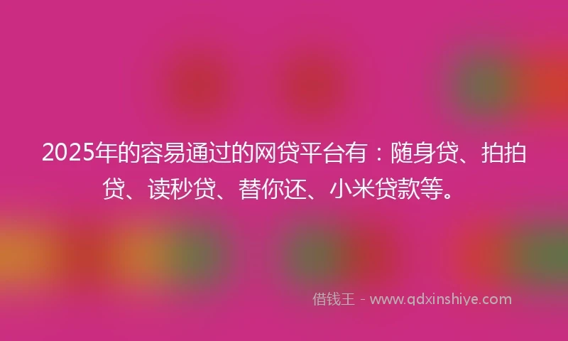2025年的容易通过的网贷平台有：随身贷、拍拍贷、读秒贷、替你还、小米贷款等。
