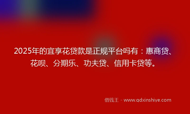2025年的宜享花贷款是正规平台吗有：惠商贷、花呗、分期乐、功夫贷、信用卡贷等。