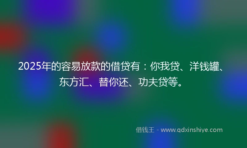 2025年的容易放款的借贷有：你我贷、洋钱罐、东方汇、替你还、功夫贷等。