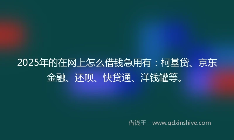 2025年的在网上怎么借钱急用有：柯基贷、京东金融、还呗、快贷通、洋钱罐等。