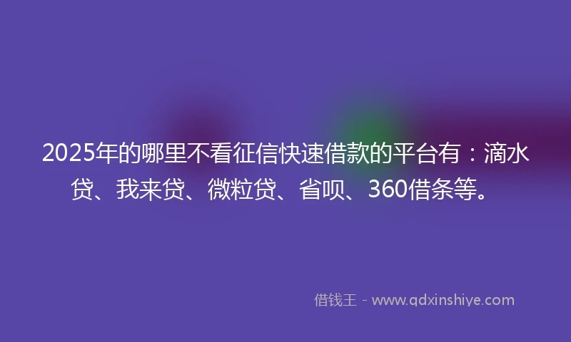 2025年的哪里不看征信快速借款的平台有：滴水贷、我来贷、微粒贷、省呗、360借条等。