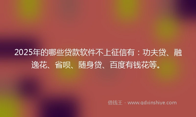 2025年的哪些贷款软件不上征信有：功夫贷、融逸花、省呗、随身贷、百度有钱花等。