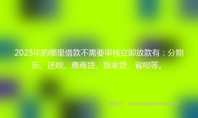 2025年的哪里借款不需要审核立即放款有：分期乐、还呗、惠商贷、我来贷、省呗等。