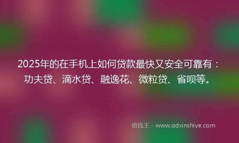 2025年的在手机上如何贷款最快又安全可靠有：功夫贷、滴水贷、融逸花、微粒贷、省呗等。
