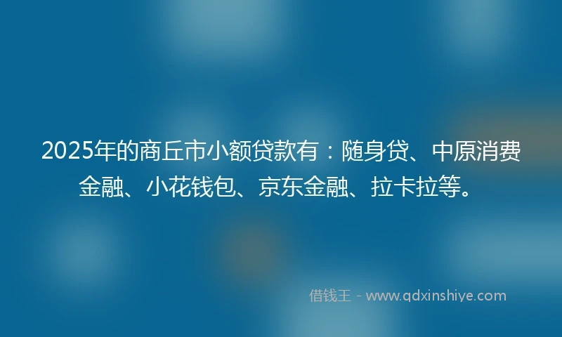2025年的商丘市小额贷款有：随身贷、中原消费金融、小花钱包、京东金融、拉卡拉等。