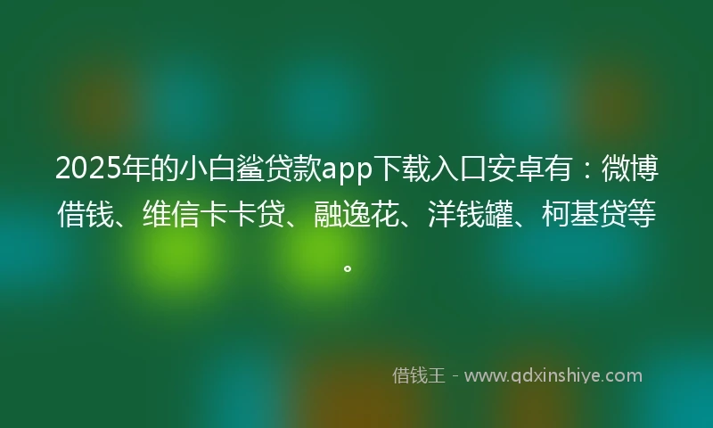 2025年的小白鲨贷款app下载入口安卓有：微博借钱、维信卡卡贷、融逸花、洋钱罐、柯基贷等。