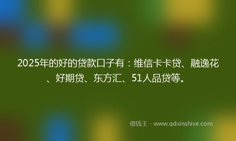 2025年的好的贷款口子有：维信卡卡贷、融逸花、好期贷、东方汇、51人品贷等。