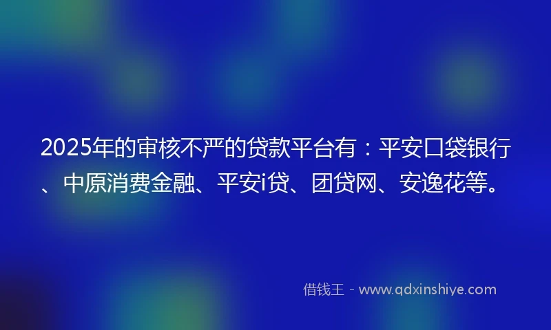 2025年的审核不严的贷款平台有：平安口袋银行、中原消费金融、平安i贷、团贷网、安逸花等。
