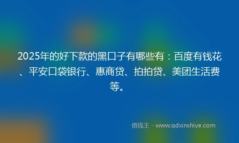 2025年的好下款的黑口子有哪些有：百度有钱花、平安口袋银行、惠商贷、拍拍贷、美团生活费等。