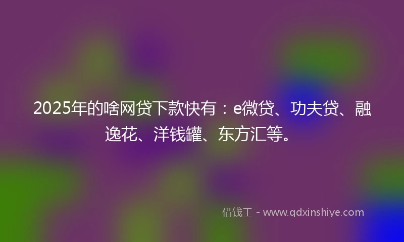 2025年的啥网贷下款快有：e微贷、功夫贷、融逸花、洋钱罐、东方汇等。