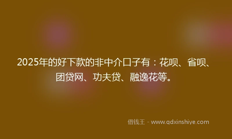 2025年的好下款的非中介口子有：花呗、省呗、团贷网、功夫贷、融逸花等。