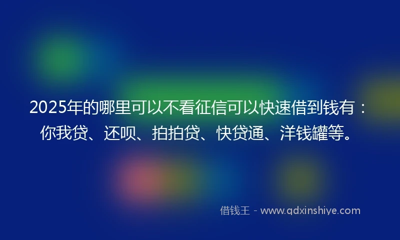 2025年的哪里可以不看征信可以快速借到钱有：你我贷、还呗、拍拍贷、快贷通、洋钱罐等。