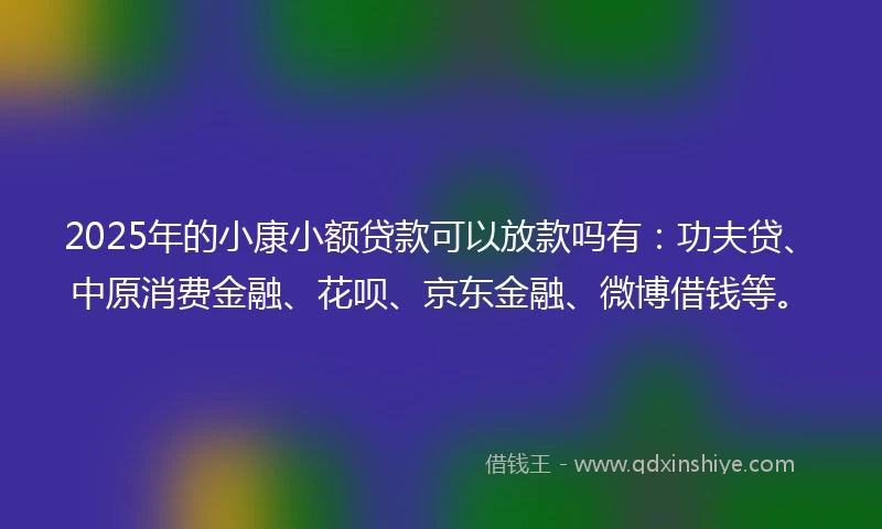 2025年的小康小额贷款可以放款吗有：功夫贷、中原消费金融、花呗、京东金融、微博借钱等。