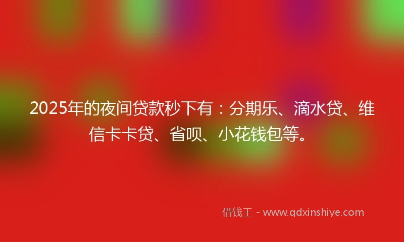 2025年的夜间贷款秒下有：分期乐、滴水贷、维信卡卡贷、省呗、小花钱包等。