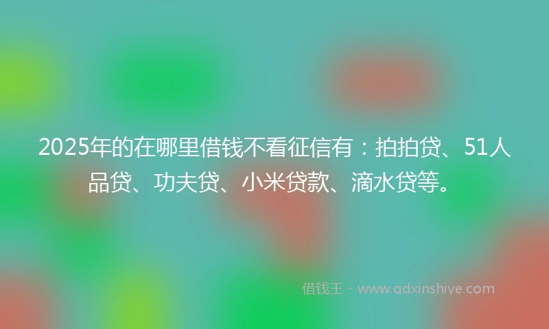 2025年的在哪里借钱不看征信有：拍拍贷、51人品贷、功夫贷、小米贷款、滴水贷等。