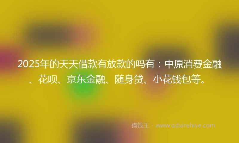 2025年的天天借款有放款的吗有：中原消费金融、花呗、京东金融、随身贷、小花钱包等。