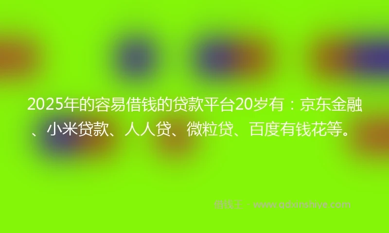 2025年的容易借钱的贷款平台20岁有：京东金融、小米贷款、人人贷、微粒贷、百度有钱花等。