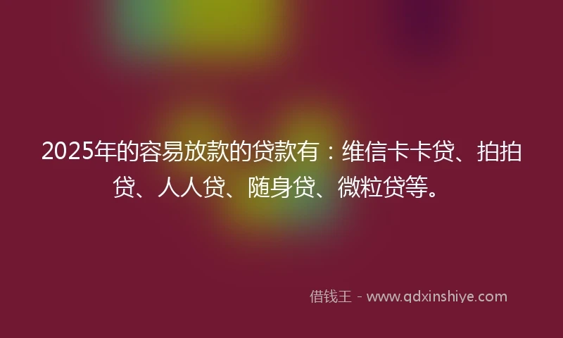 2025年的容易放款的贷款有:维信卡卡贷、拍拍贷、人人贷、随身贷、微粒贷等。