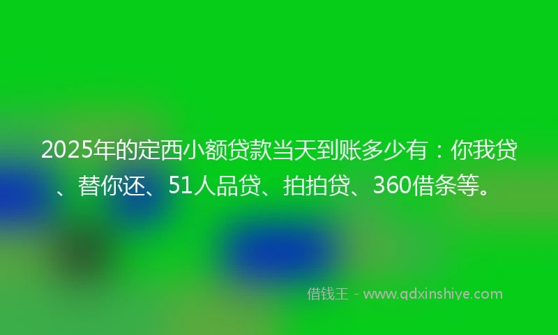 2025年的定西小额贷款当天到账多少有：你我贷、替你还、51人品贷、拍拍贷、360借条等。