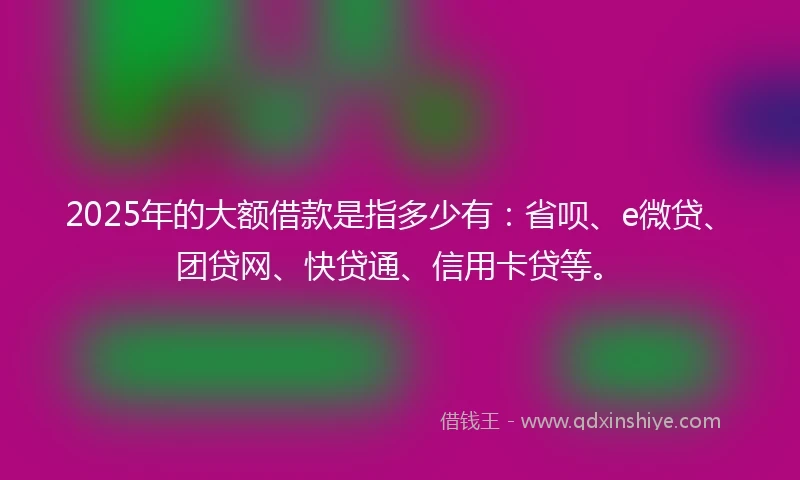 2025年的大额借款是指多少有:省呗、e微贷、团贷网、快贷通、信用卡贷等。