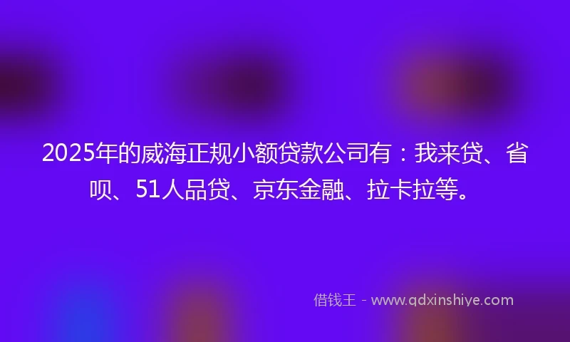2025年的威海正规小额贷款公司有：我来贷、省呗、51人品贷、京东金融、拉卡拉等。