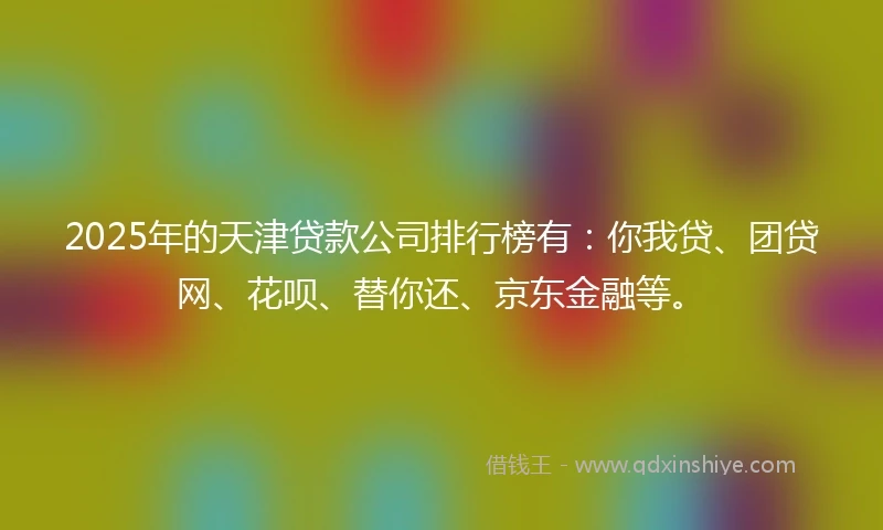 2025年的天津贷款公司排行榜有：你我贷、团贷网、花呗、替你还、京东金融等。
