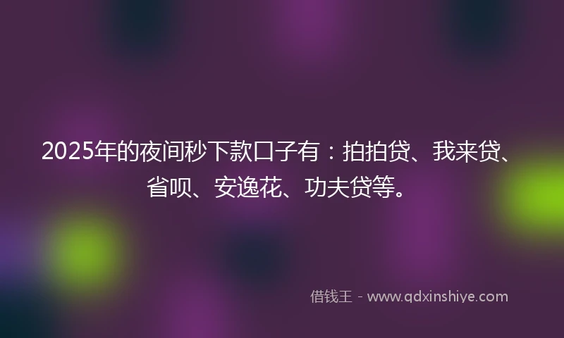 2025年的夜间秒下款口子有：拍拍贷、我来贷、省呗、安逸花、功夫贷等。