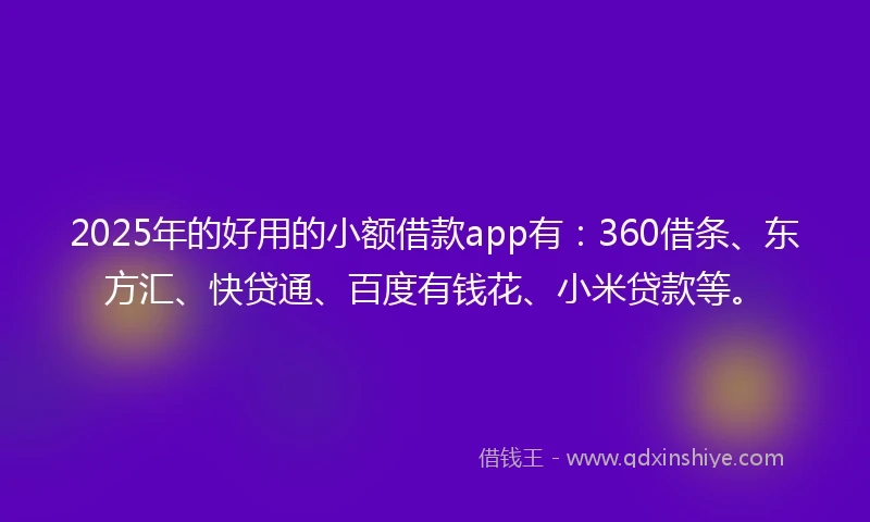 2025年的好用的小额借款app有：360借条、东方汇、快贷通、百度有钱花、小米贷款等。