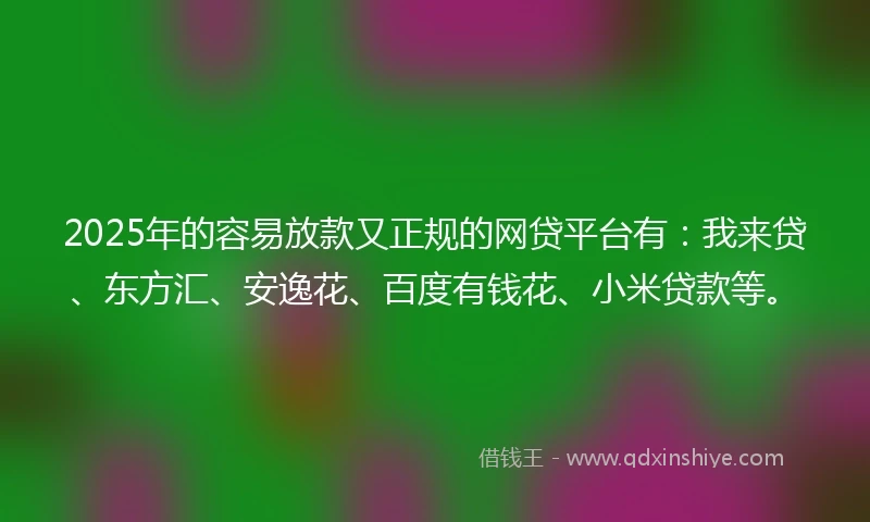 2025年的容易放款又正规的网贷平台有：我来贷、东方汇、安逸花、百度有钱花、小米贷款等。