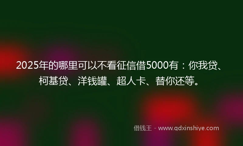2025年的哪里可以不看征信借5000有：你我贷、柯基贷、洋钱罐、超人卡、替你还等。