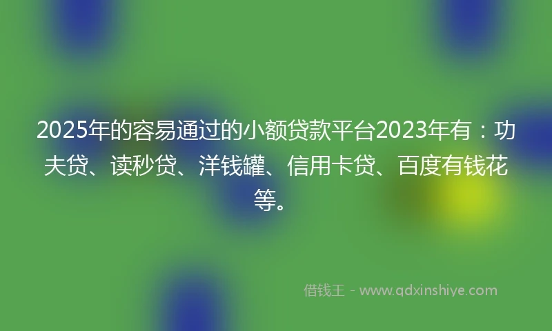 2025年的容易通过的小额贷款平台2023年有：功夫贷、读秒贷、洋钱罐、信用卡贷、百度有钱花等。