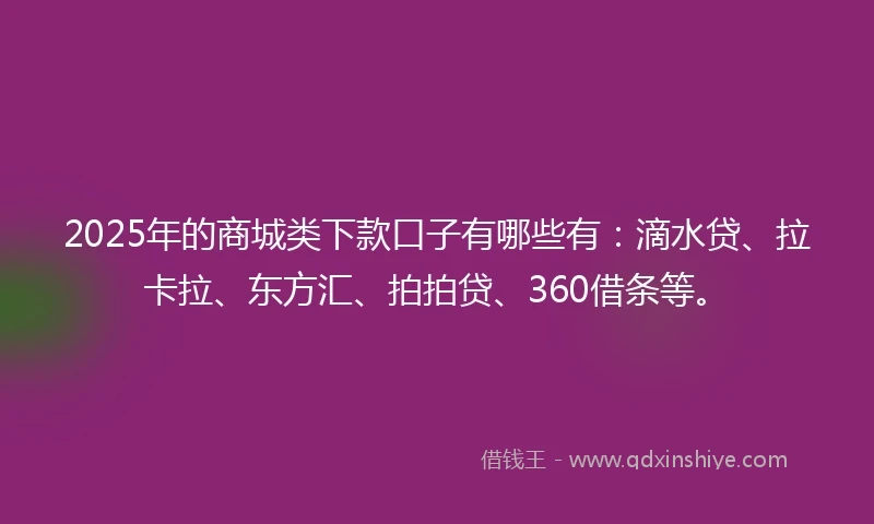 2025年的商城类下款口子有哪些有：滴水贷、拉卡拉、东方汇、拍拍贷、360借条等。
